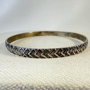 Vintage Textured Silver-Tone Bangle Bracelet Signed Mexico